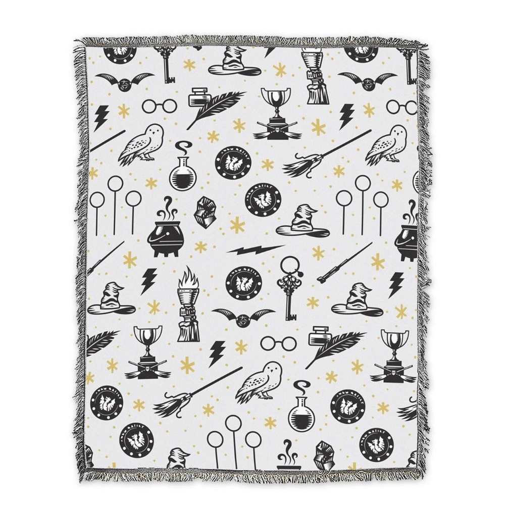 Hallmark Harry Potter Throw Blanket Wizard Warding Knitted Black White 50 X 68